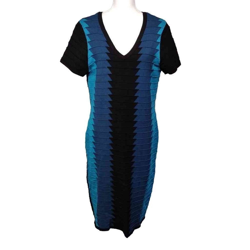Ashley Stewart Black Blue Stretch Bodycon Dress 18/20